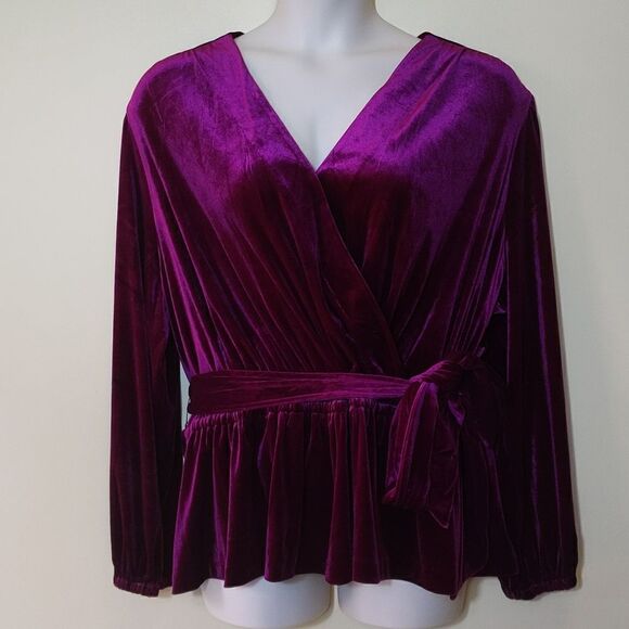 Lauren Ralph Lauren Velvet Wrap Blouse Top Surplice Tie Waist 3X Black Label Lux - Picture 2 of 15
